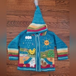 Alpaca Farm Animal Embroidered Hooded Cardigan Size 3